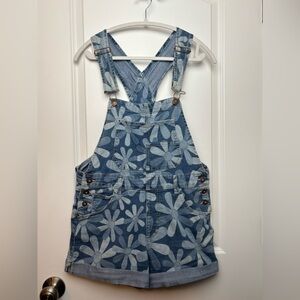 No Boundaries Denim Floral Overall Shorts Crossback Straps